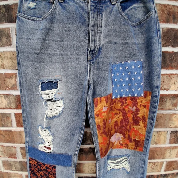Free People We The Free Belladonna Patchwork Bootcut Jeans Boho Distressed Denim - Picture 3 of 14